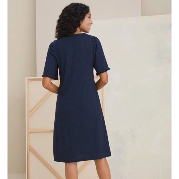 Chico's Size 3 = 16/18 1X Navy Blue T-Shirt Dress Cotton-Blend Shift w/Pockets - Picture 4 of 11